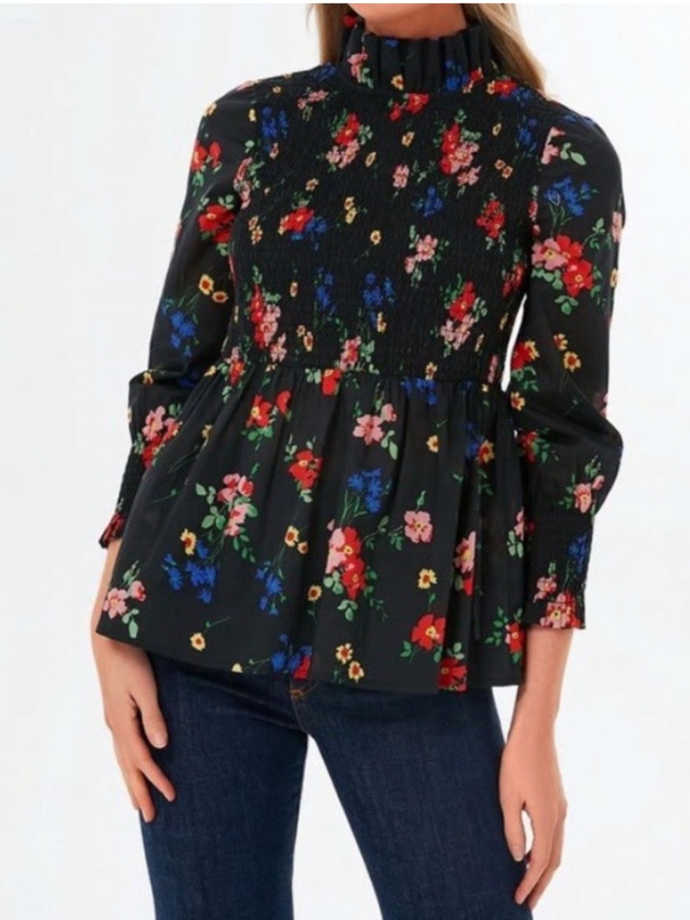 Tuckernuck After Light Amaryllis Rowen Floral Black Top Medium Smocked Peplum